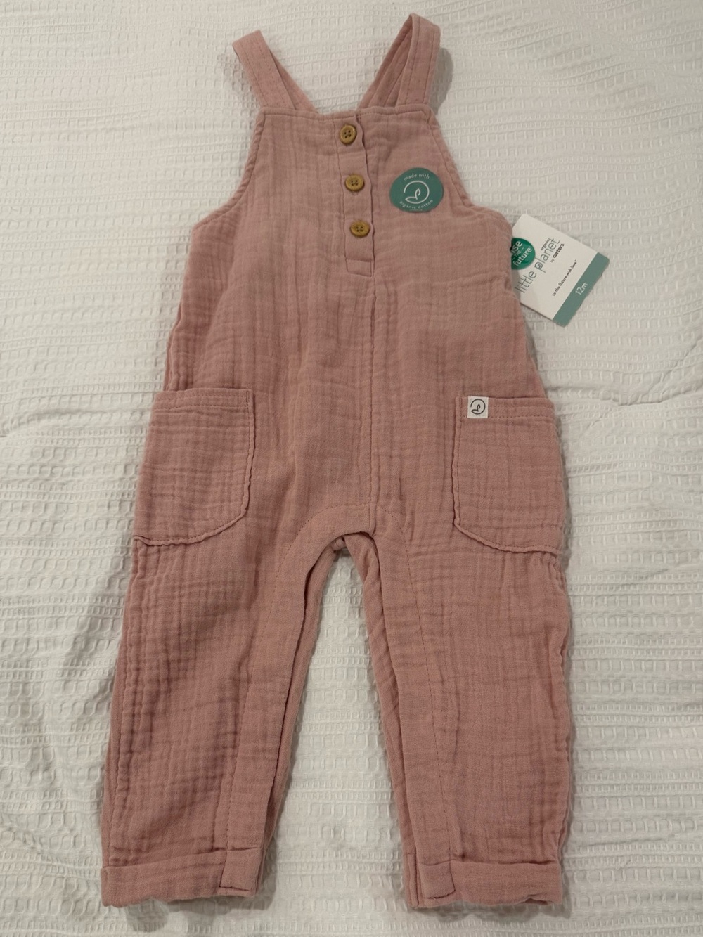 Little Planet Organic Dusty Rose Soft Gauze Overalls with Pockets - 12 months